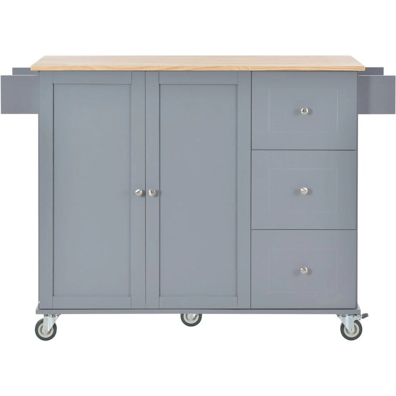 Rolling Mobile Kitchen Island with Drop Leaf & Storage Cabinet