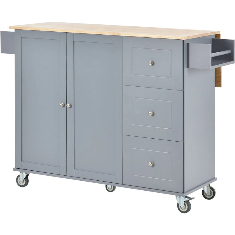 Rolling Mobile Kitchen Island with Drop Leaf & Storage Cabinet
