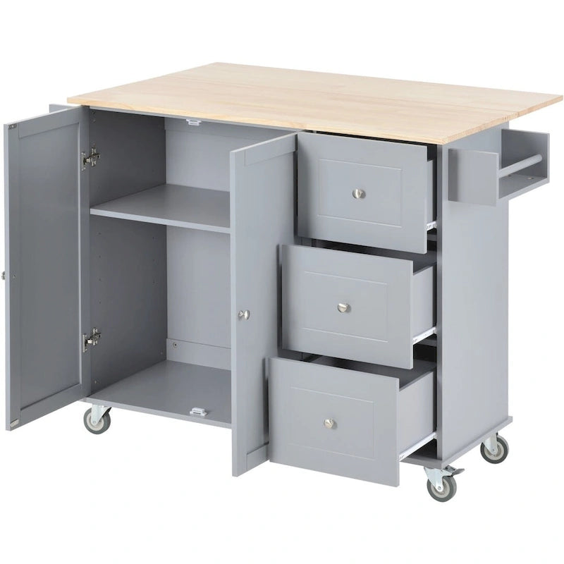 Rolling Mobile Kitchen Island with Drop Leaf & Storage Cabinet