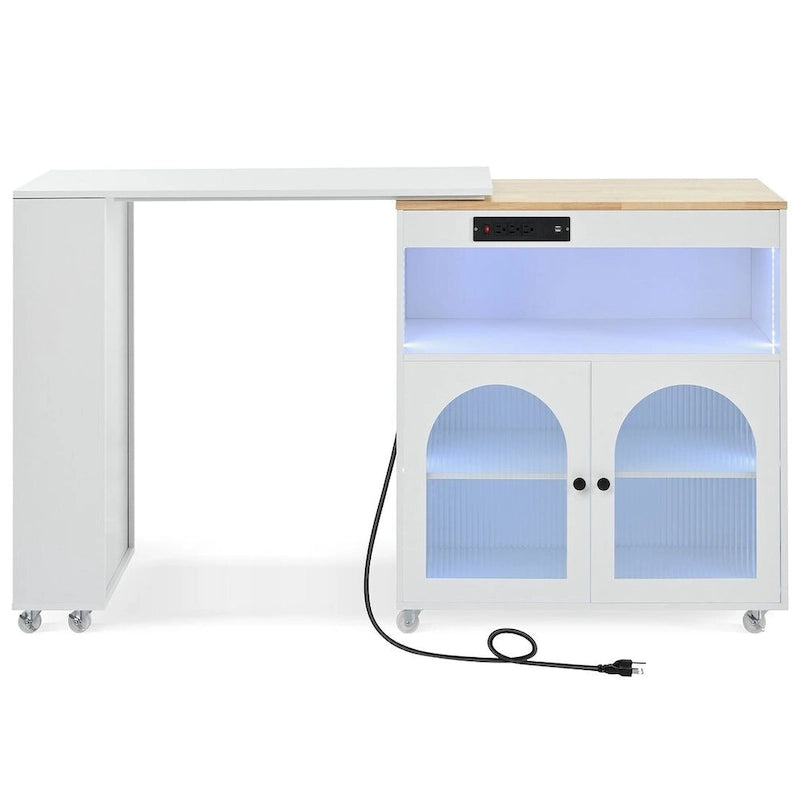 Kitchen Island Cart with Extended Table and Power Outlets