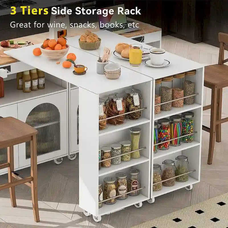Kitchen Island Cart with Extended Table and Power Outlets