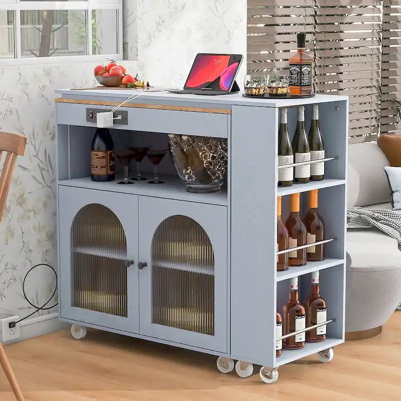 Kitchen Island Cart with Extended Table and Power Outlets