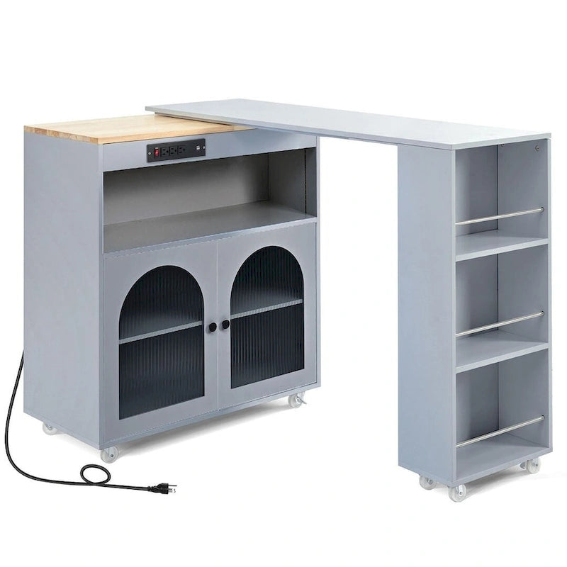 Kitchen Island Cart with Extended Table and Power Outlets