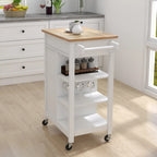Kitchen Island Rolling Cart with Adjustable Shelves and Towel Rack, Rubberwood Top