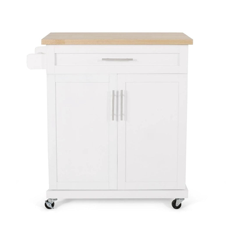 Contemporary Wood Kitchen Cart with Wheels and Storage