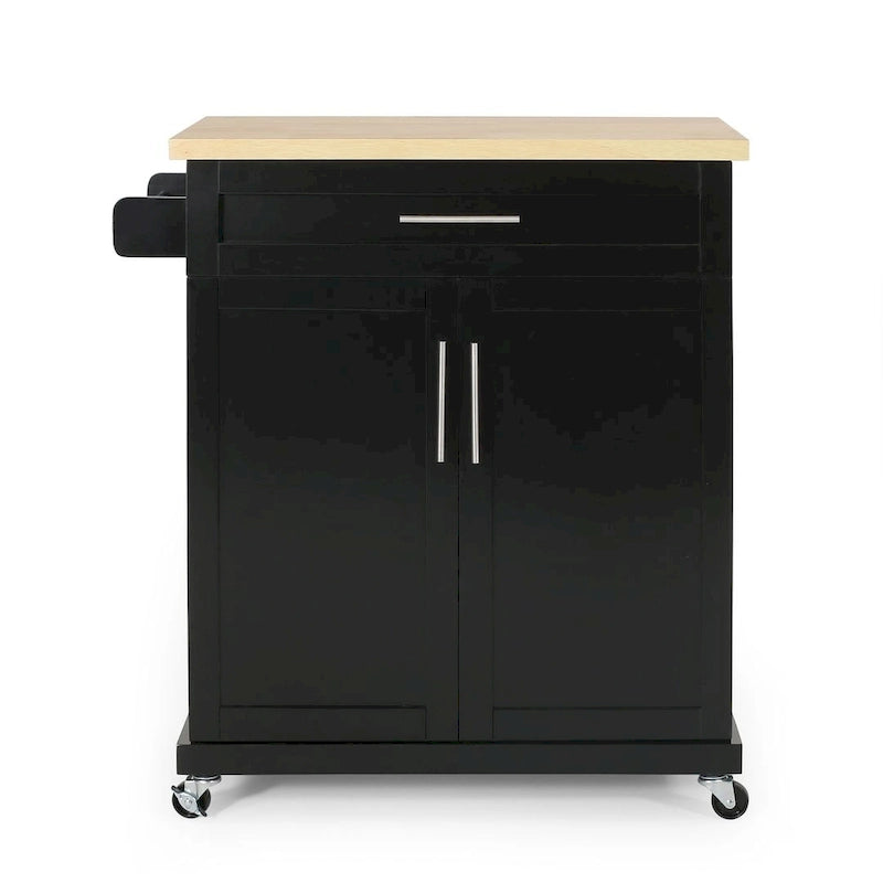 Contemporary Wood Kitchen Cart with Wheels and Storage