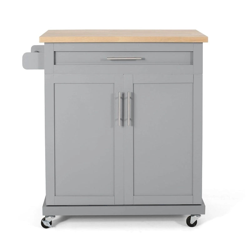 Contemporary Wood Kitchen Cart with Wheels and Storage