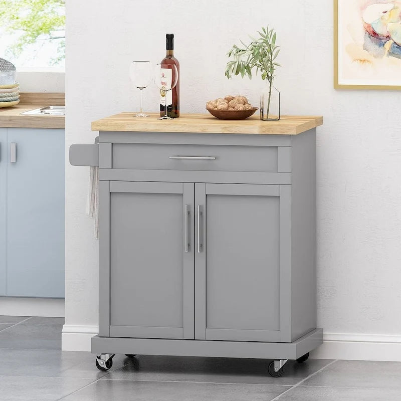 Contemporary Wood Kitchen Cart with Wheels Storage and Wheels by Christopher Knight Home