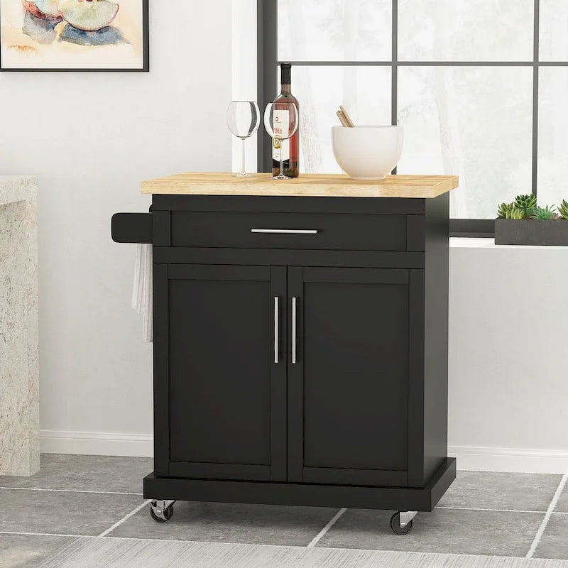 Contemporary Wood Kitchen Cart with Wheels and Storage