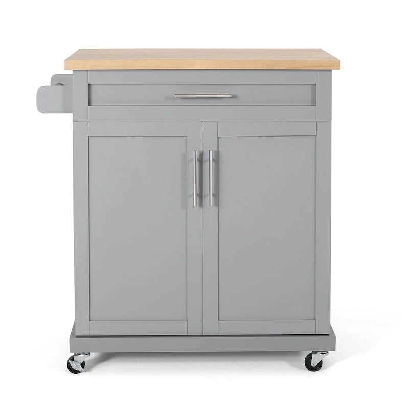 Contemporary Wood Kitchen Cart with Wheels and Storage