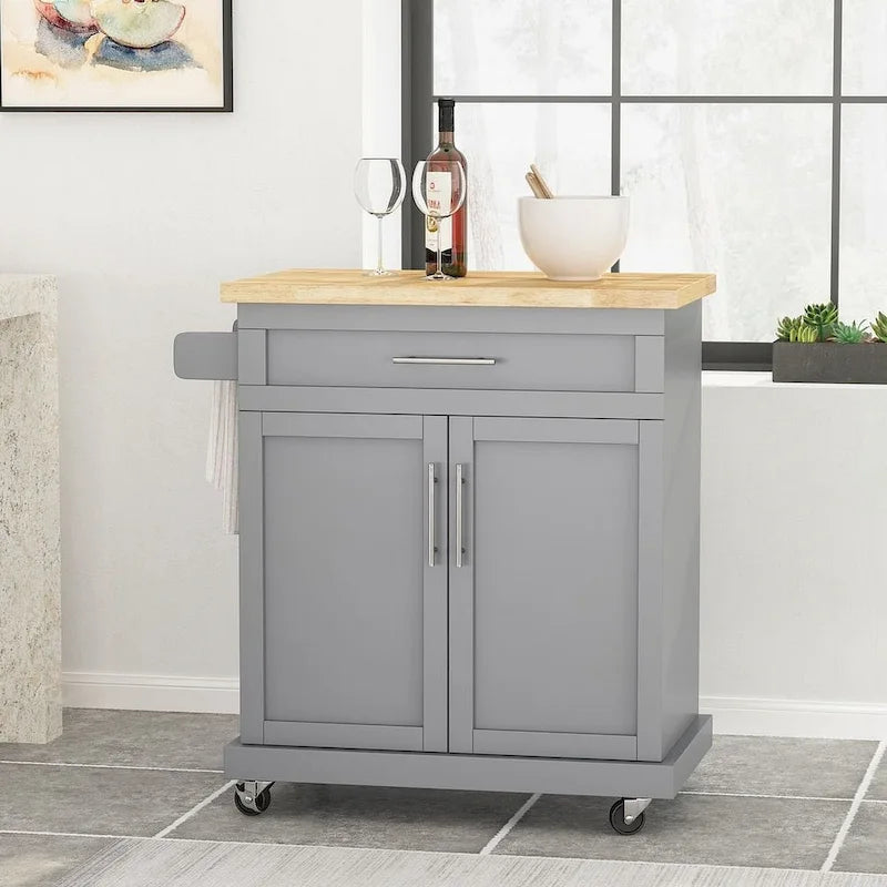 Contemporary Wood Kitchen Cart with Wheels and Storage