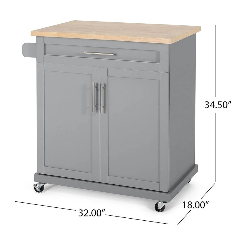 Contemporary Wood Kitchen Cart with Wheels and Storage