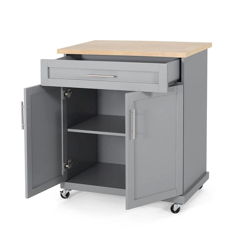 Contemporary Wood Kitchen Cart with Wheels and Storage