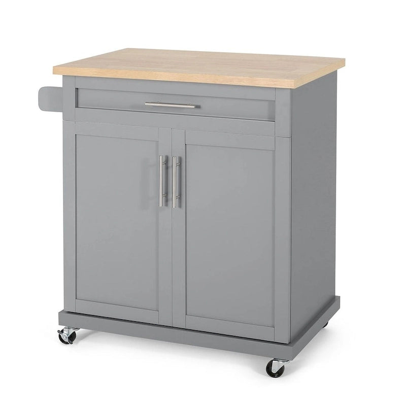 Contemporary Wood Kitchen Cart with Wheels and Storage
