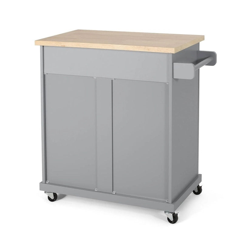 Contemporary Wood Kitchen Cart with Wheels and Storage