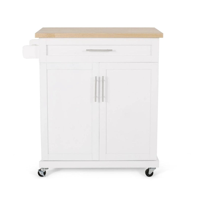 Contemporary Wood Kitchen Cart with Wheels and Storage
