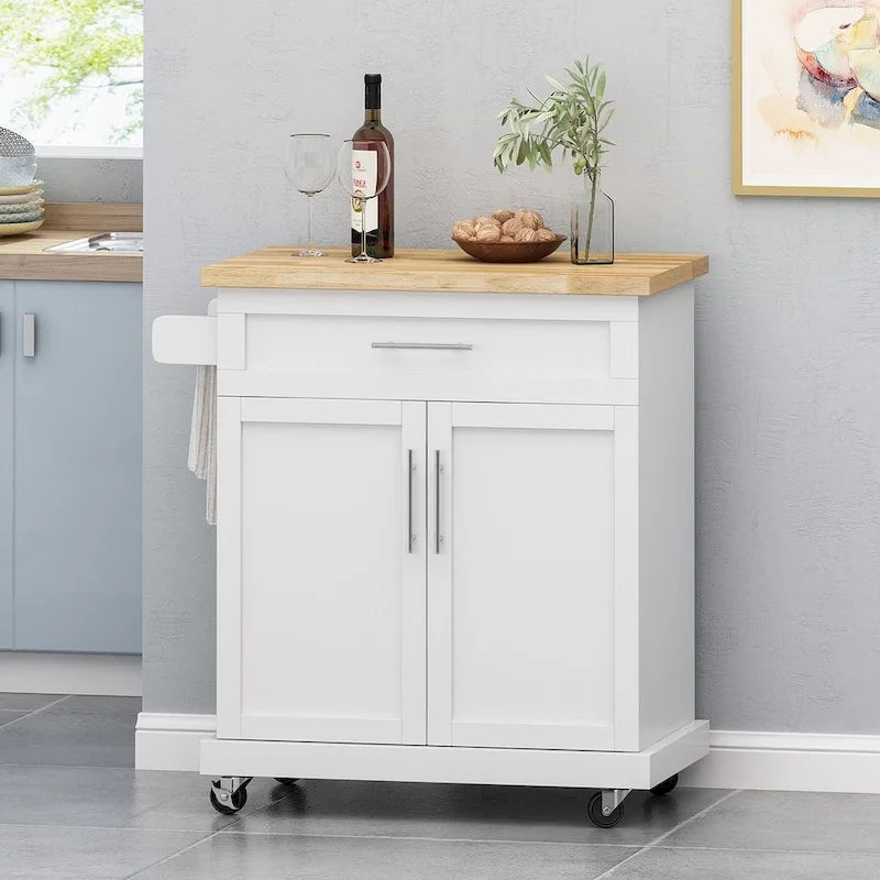 Contemporary Wood Kitchen Cart with Wheels and Storage