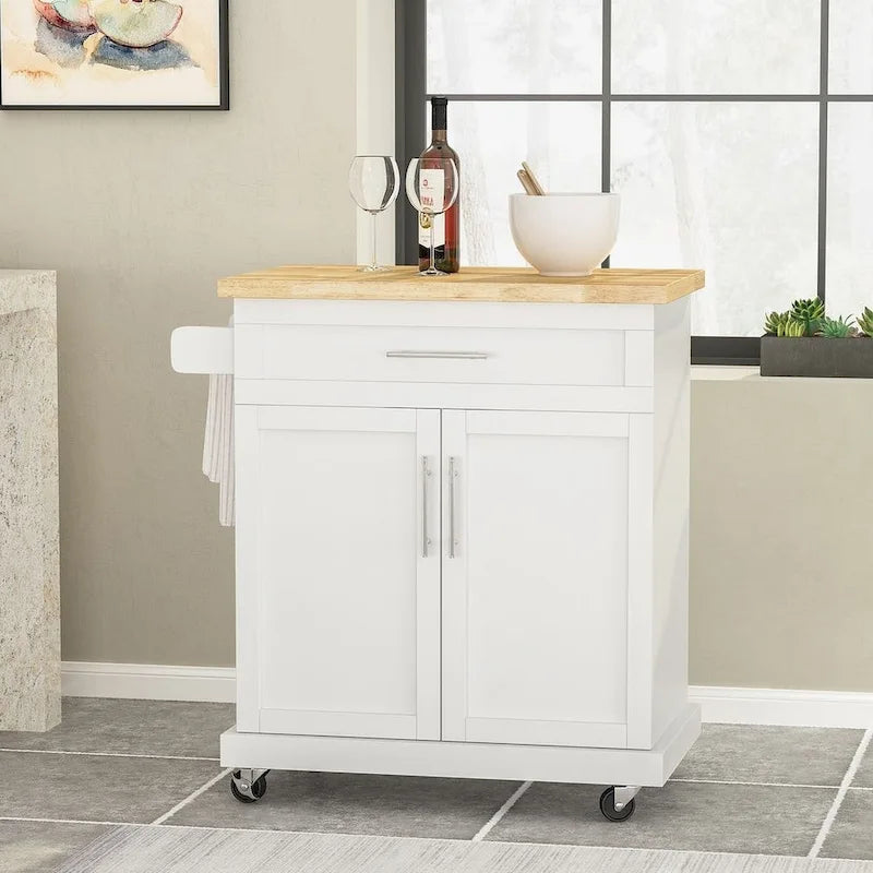 Contemporary Wood Kitchen Cart with Wheels and Storage