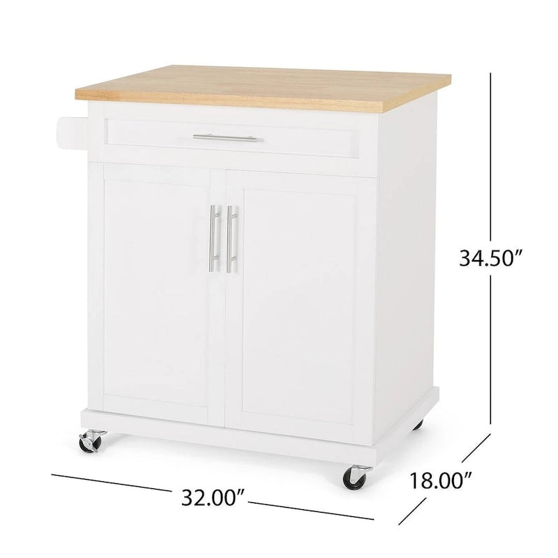 Contemporary Wood Kitchen Cart with Wheels and Storage