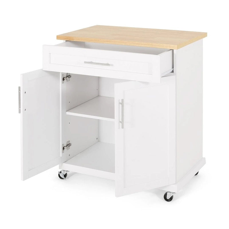 Contemporary Wood Kitchen Cart with Wheels and Storage