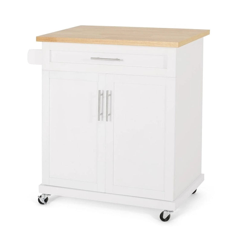 Contemporary Wood Kitchen Cart with Wheels and Storage