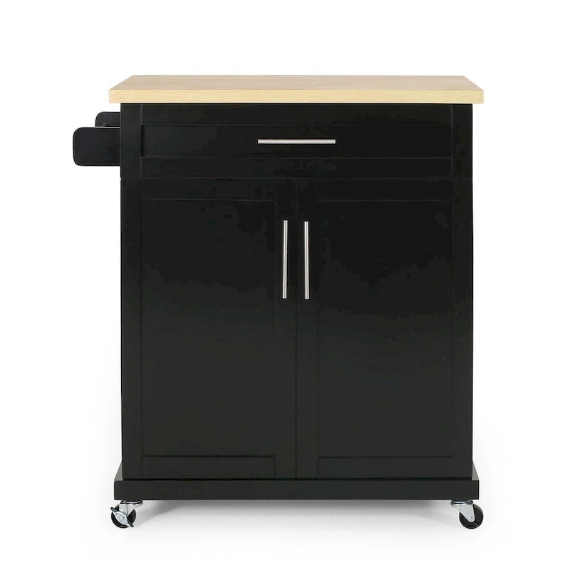 Contemporary Wood Kitchen Cart with Wheels and Storage