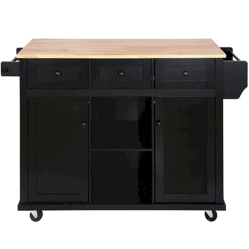 Kitchen Island Cart with Wheels, Drop-Leaf & Storage Racks