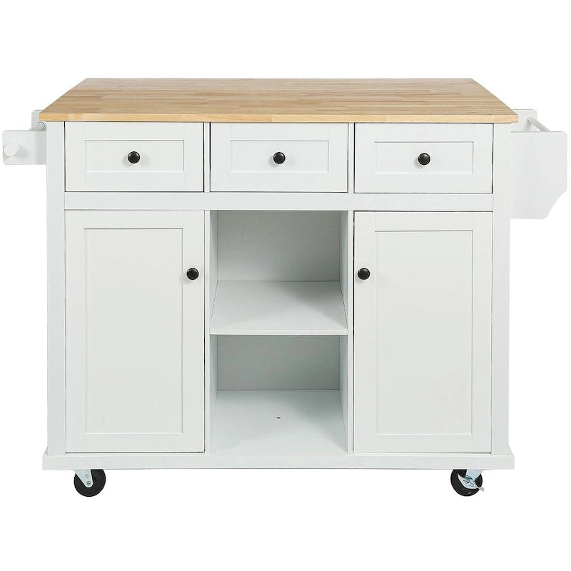 Kitchen Island Cart with Wheels, Drop-Leaf & Storage Racks