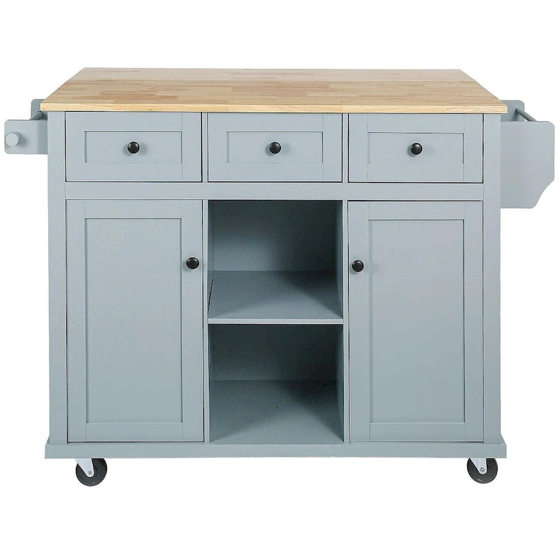 Kitchen Island Cart with Wheels, Drop-Leaf & Storage Racks