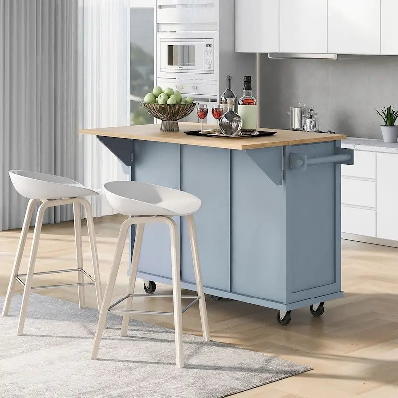 Kitchen Island Cart with Wheels, Drop-Leaf & Storage Racks