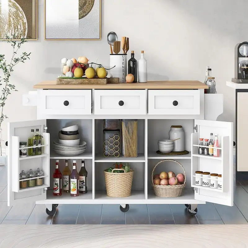 Kitchen Island Cart with Wheels, Drop-Leaf & Storage Racks