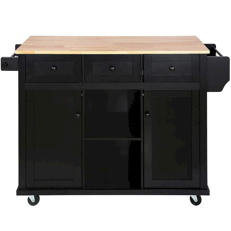 Kitchen Island Cart with Wheels, Drop-Leaf & Storage Racks