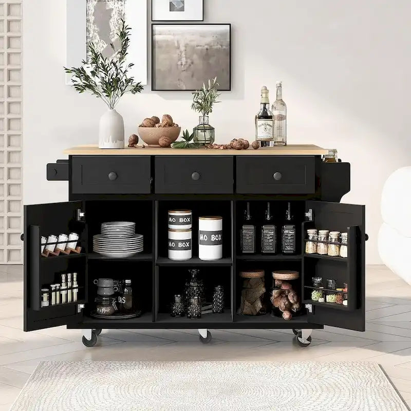 Kitchen Island Cart with Wheels, Drop-Leaf & Storage Racks