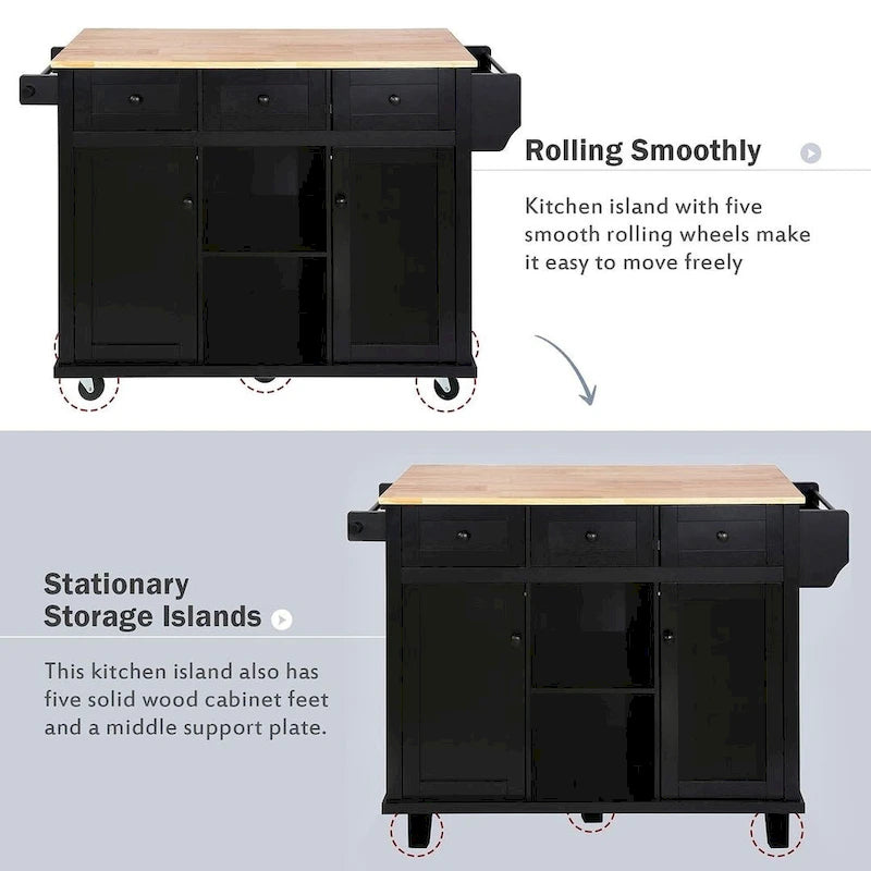 Kitchen Island Cart with Wheels, Drop-Leaf & Storage Racks