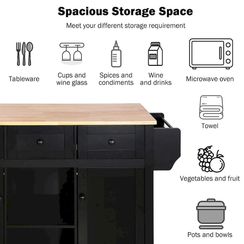 Kitchen Island Cart with Wheels, Drop-Leaf & Storage Racks