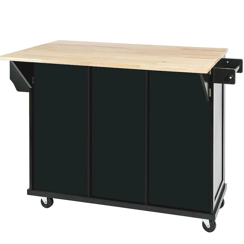 Kitchen Island Cart with Wheels, Drop-Leaf & Storage Racks