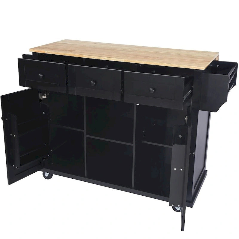 Kitchen Island Cart with Wheels, Drop-Leaf & Storage Racks