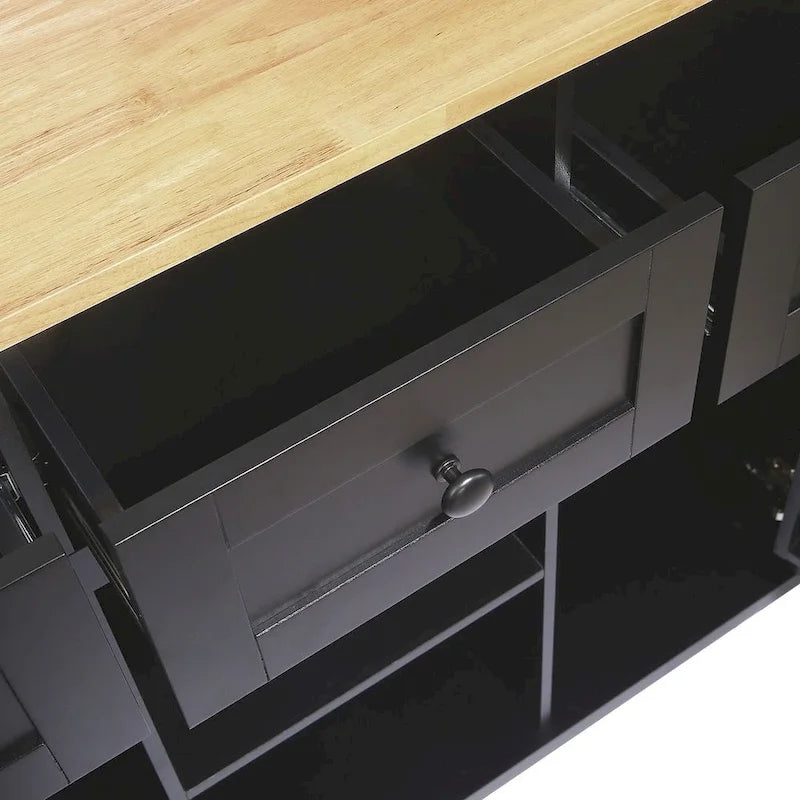 Kitchen Island Cart with Wheels, Drop-Leaf & Storage Racks