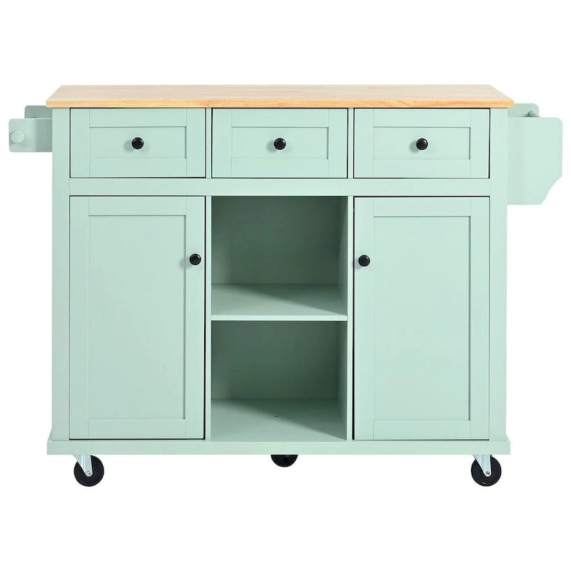 Kitchen Island Cart with Wheels, Drop-Leaf & Storage Racks