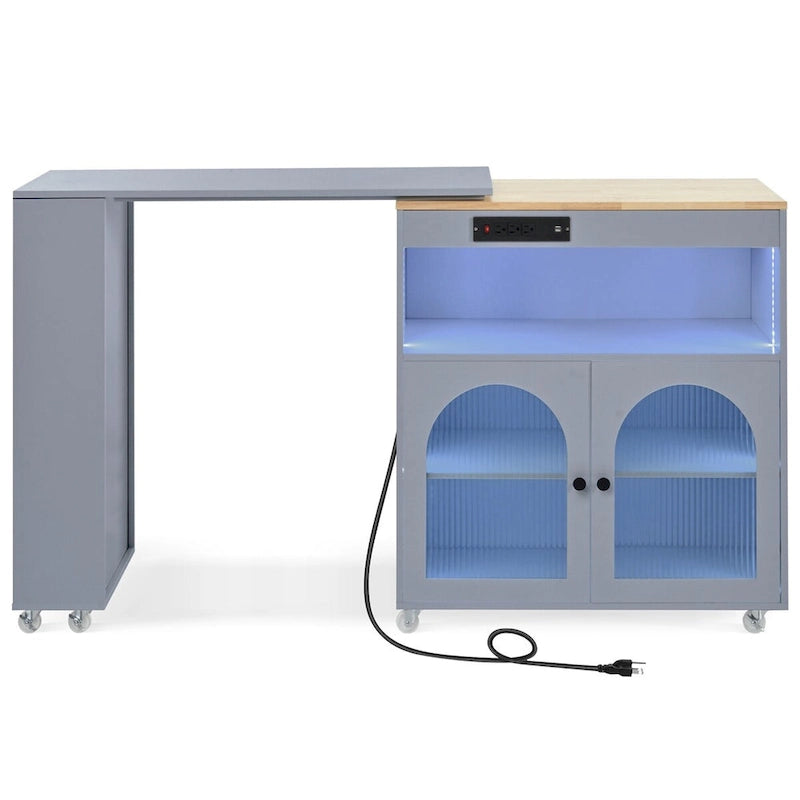 Rolling Kitchen Island with Extended Table and Storage