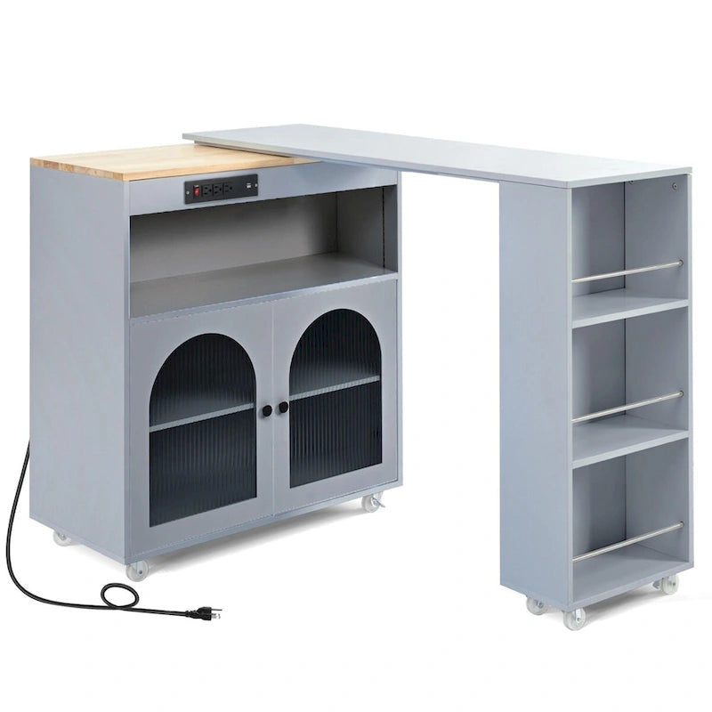 Rolling Kitchen Island with Extended Table and Storage