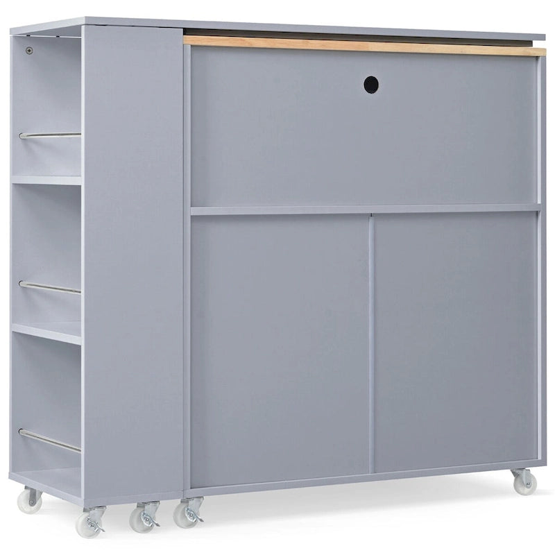 Rolling Kitchen Island with Extended Table and Storage