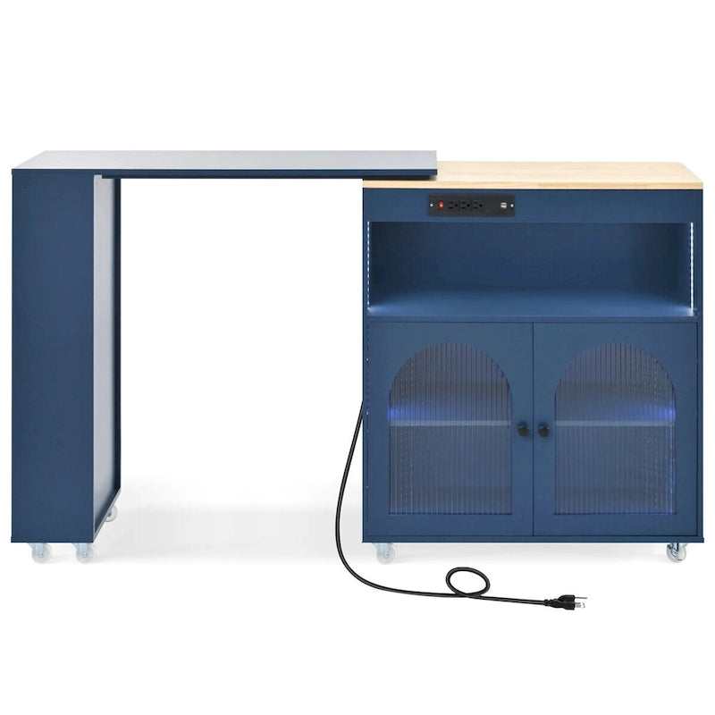 Rolling Kitchen Island with Extended Table and Storage