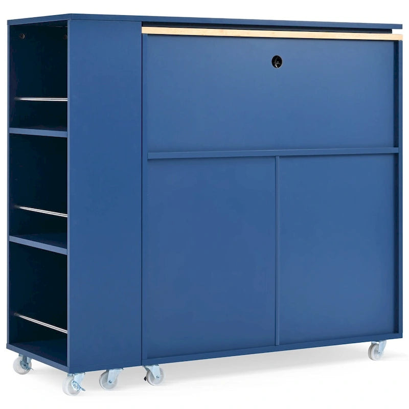 Rolling Kitchen Island with Extended Table and Storage