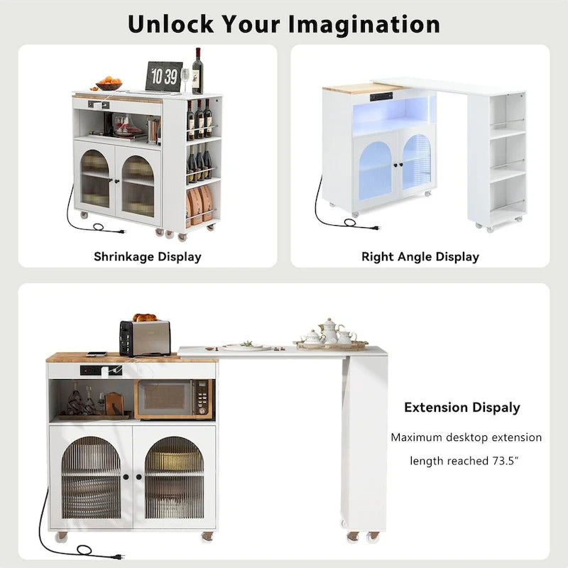 Rolling Kitchen Island with Extended Table and Storage