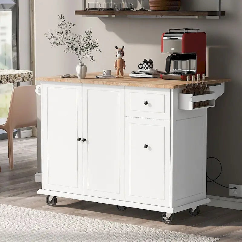 53.9 W Modern Versatile Kitchen Island with Drop Leaf and 3 Drawer Cabinets
