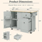 53.9 W Modern Versatile Kitchen Island with Drop Leaf and 3 Drawer Cabinets