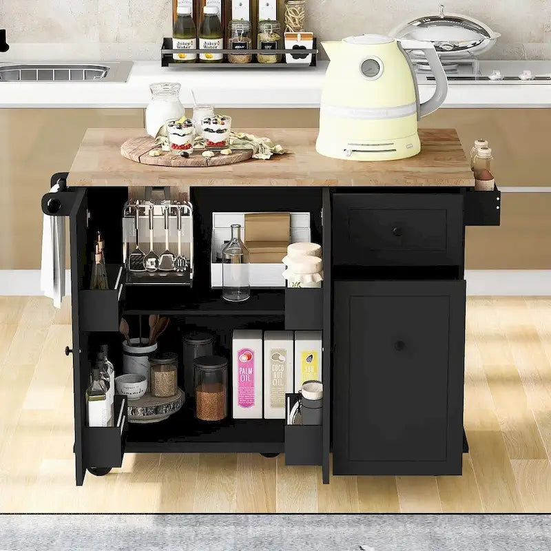 53.9 W Modern Versatile Kitchen Island with Drop Leaf and 3 Drawer Cabinets