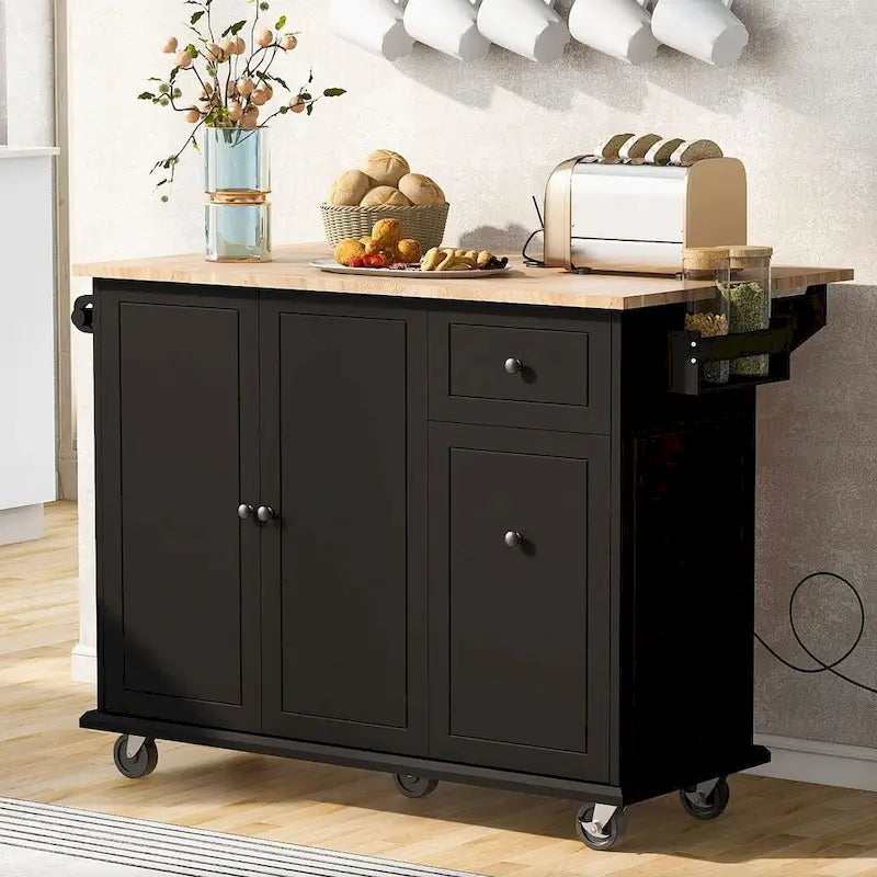 53.9 W Modern Versatile Kitchen Island with Drop Leaf and 3 Drawer Cabinets