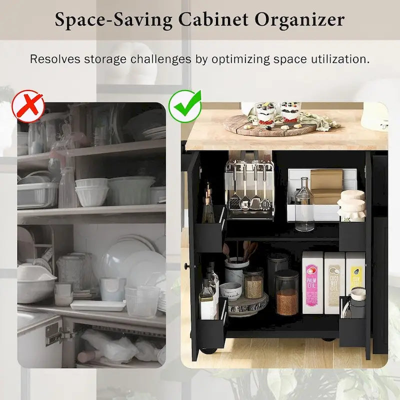 53.9 W Modern Versatile Kitchen Island with Drop Leaf and 3 Drawer Cabinets